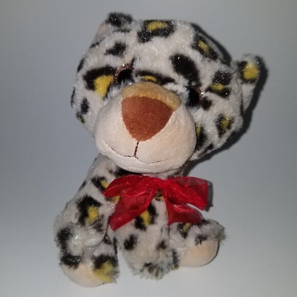 Hug Fun Jungle Leopard Plush Small 6" Stuffed Animal Toy Red Bow - Picture 1 of 8